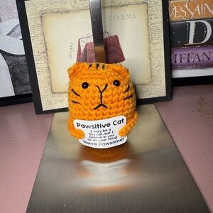 Orange Crocheted Pawsitive Cat Plush
